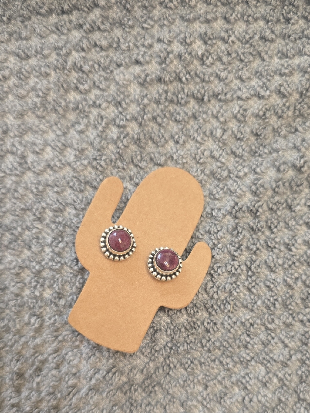 Sterling Silver, Purple Spiney Stone Stud Earrings